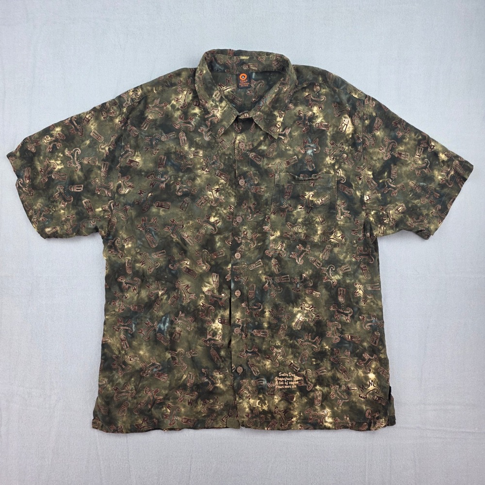 OJAI Button Up Shirt Mens XL Green Salty Dog Recipe Rayon Tie Dye Short Sleeve